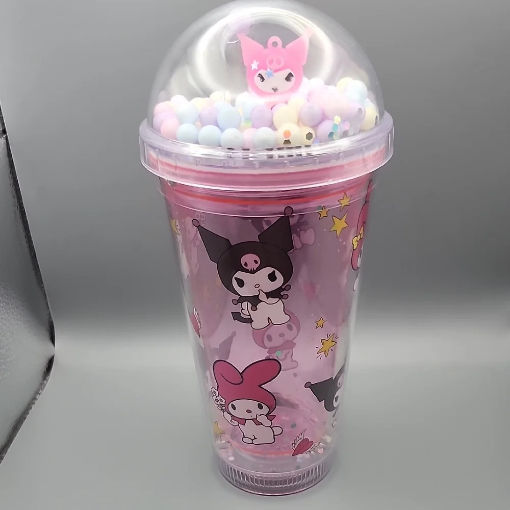 Cute Character Pink Tumbler With Straw.